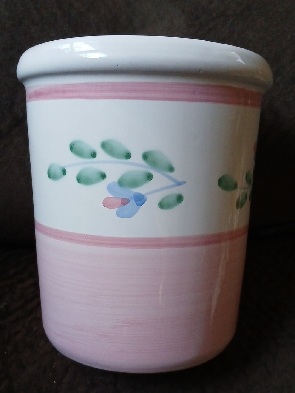 Caleca Italian Pottery Pink Garland Round Ceramic 6" Canister/Utensil Holder